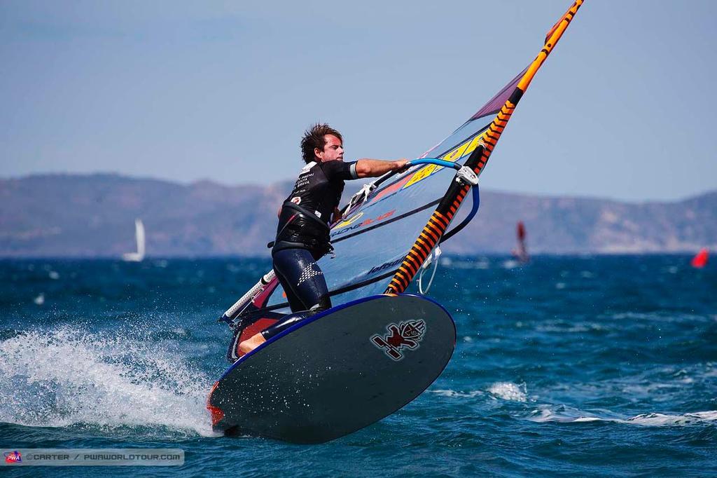 Flying Frenchman Antoine Questel - 2014 PWA Catalunya World Cup, Day 5 ©  Carter/pwaworldtour.com http://www.pwaworldtour.com/